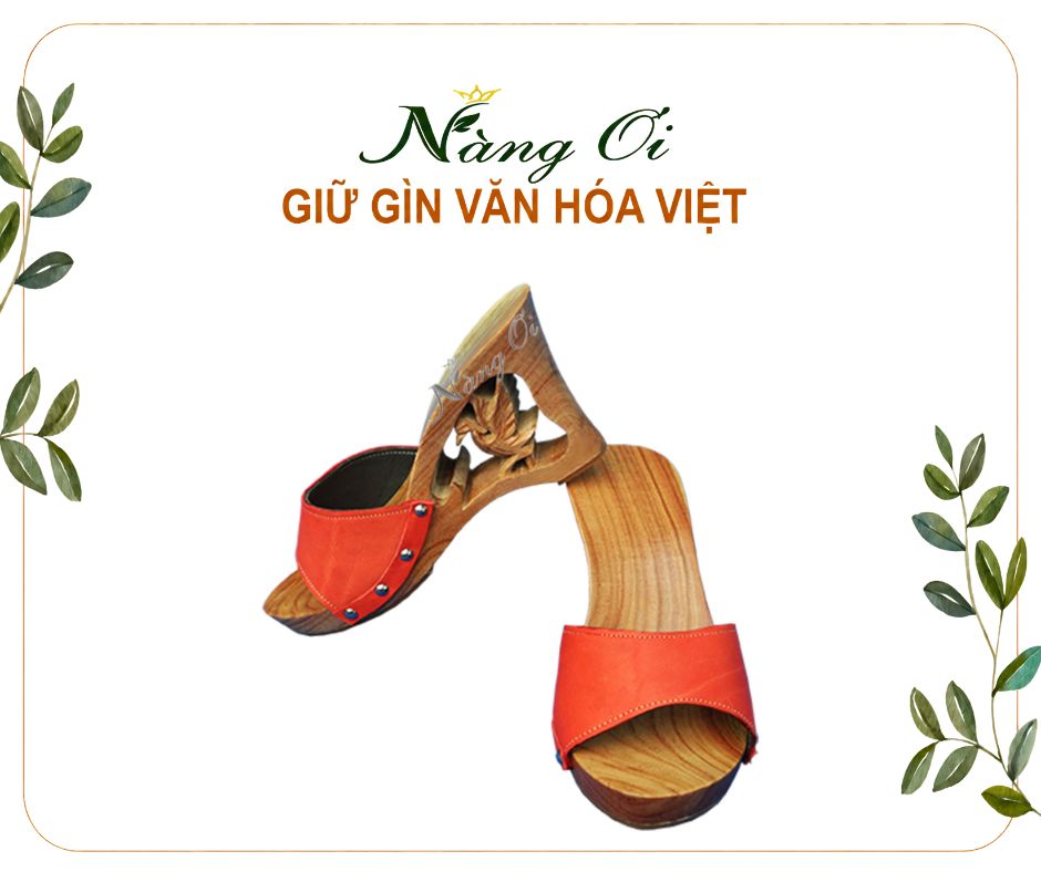 guốc gỗ phượng hoàng cao 10cm quai da thật màu đỏ tươi